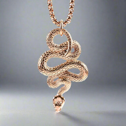 ROSE GOLD GUARDIAN SNAKE - Pure Titanium Steel Pendant with 24inch Round Box Chain for Men & Boys - THE MEN THING