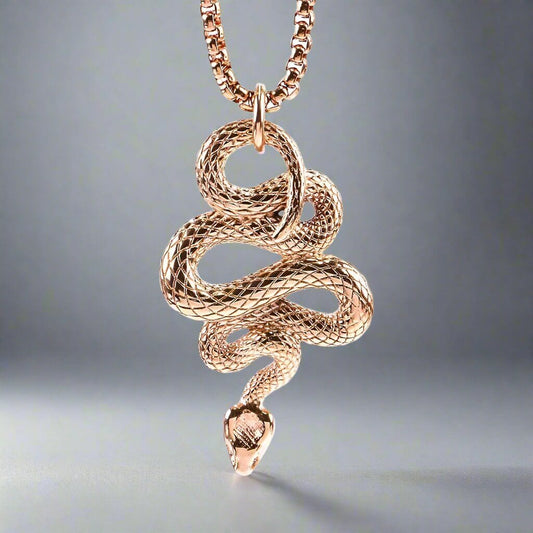 ROSE GOLD GUARDIAN SNAKE - Pure Titanium Steel Pendant with 24inch Round Box Chain for Men & Boys - THE MEN THING
