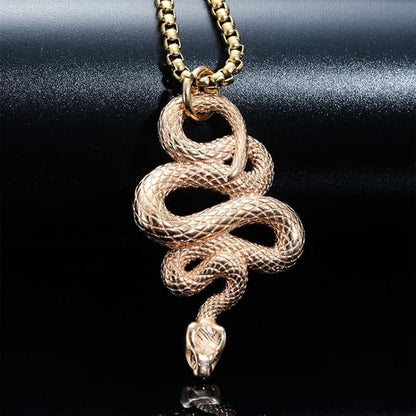 ROSE GOLD GUARDIAN SNAKE - Pure Titanium Steel Pendant with 24inch Round Box Chain for Men & Boys - THE MEN THING