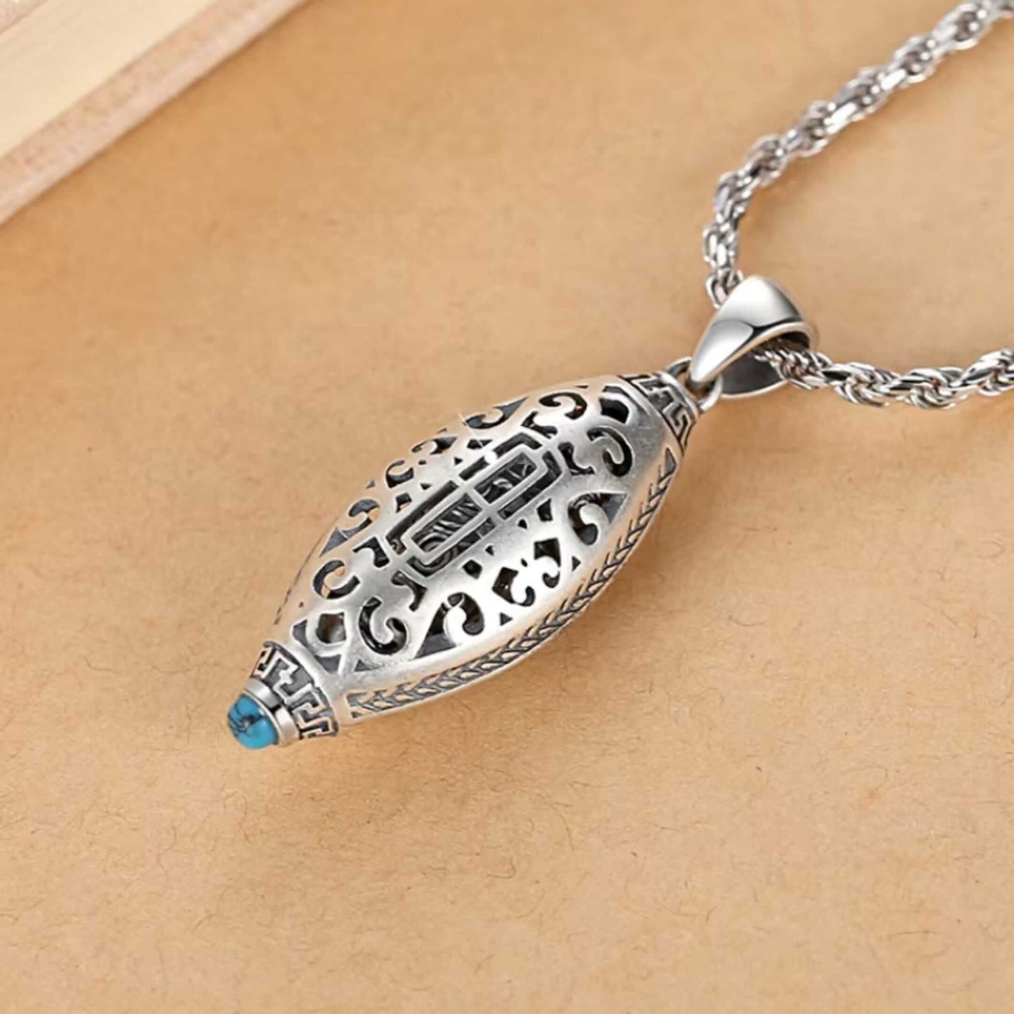 ROTATING MANTRA WHEEL - 14mm Titanium Steel Pendant with 23inch 4mm Twisted Chain for Men & Boys — SS Pendant/ Necklace for Men | THE MEN THING