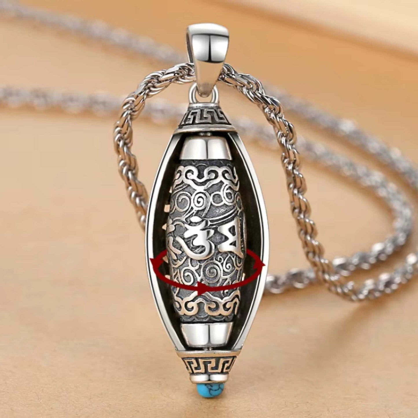 ROTATING MANTRA WHEEL - 14mm Titanium Steel Pendant with 23inch 4mm Twisted Chain for Men & Boys — SS Pendant/ Necklace for Men | THE MEN THING