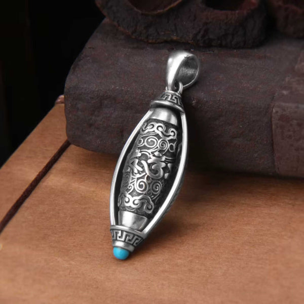 ROTATING MANTRA WHEEL - 14mm Titanium Steel Pendant with 23inch 4mm Twisted Chain for Men & Boys