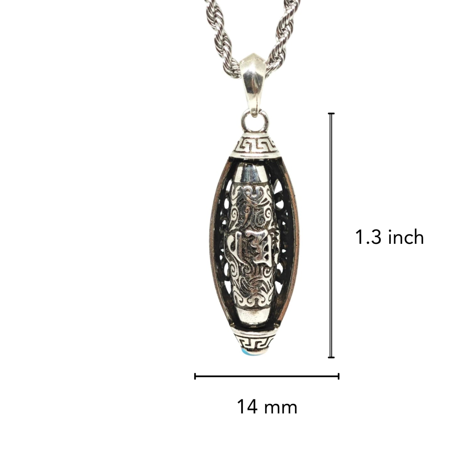ROTATING MANTRA WHEEL - 14mm Titanium Steel Pendant with 23inch 4mm Twisted Chain for Men & Boys — SS Pendant/ Necklace for Men | THE MEN THING
