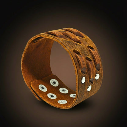 ROUGH TERRAIN - 40.2mm Brown Genuine Leather Adjustable Bracelet for Men & Boys (7.8-8.6-9.2 inch) - THE MEN THING