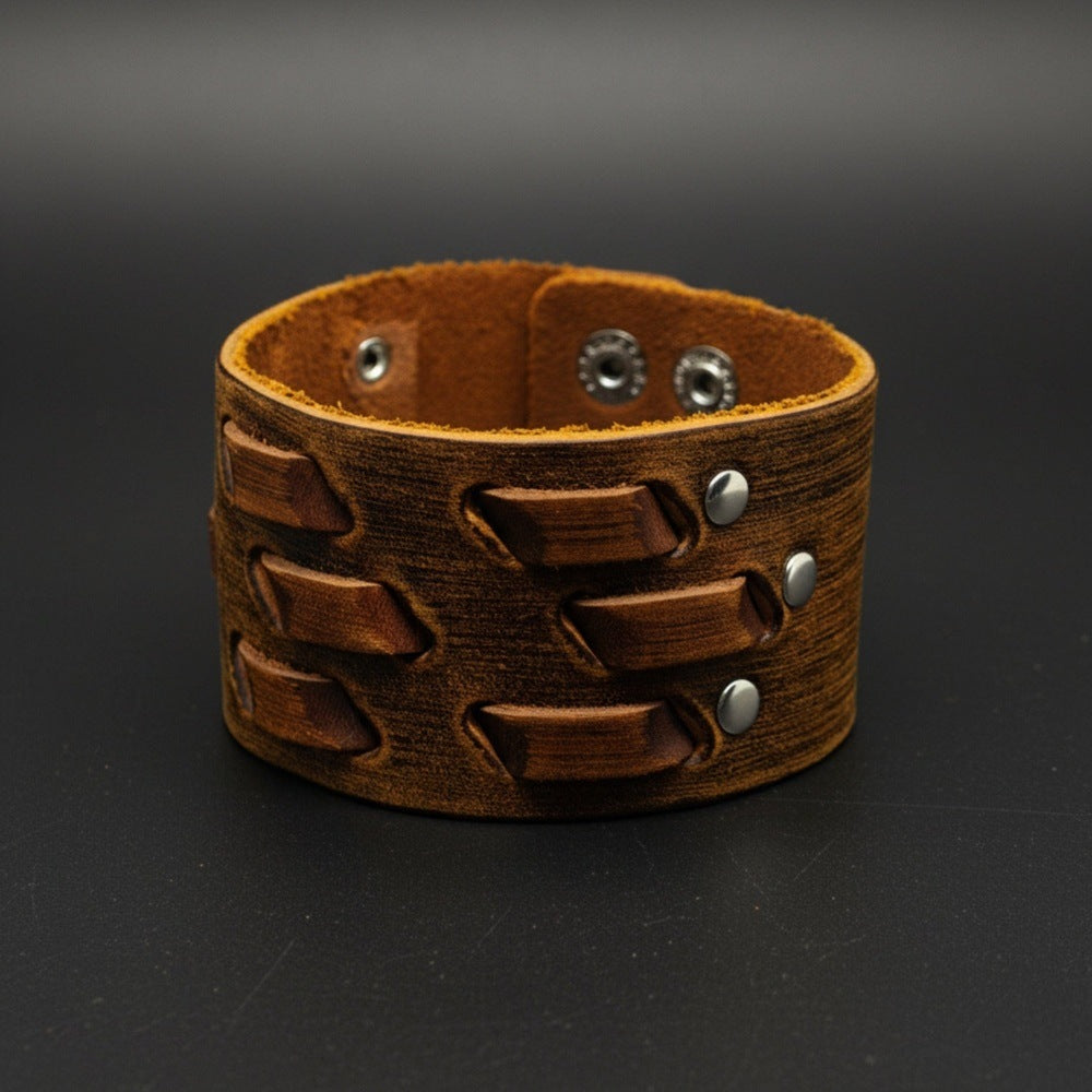 ROUGH TERRAIN - 40.2mm Brown Genuine Leather Adjustable Bracelet for Men & Boys (7.8-8.6-9.2 inch) - THE MEN THING