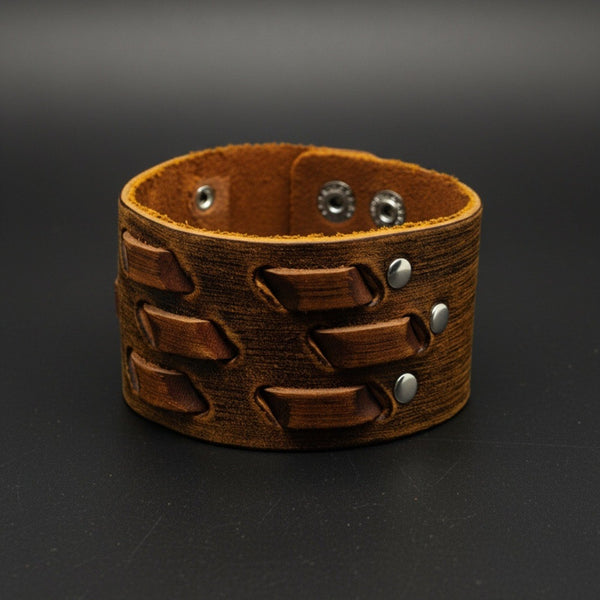 ROUGH TERRAIN - 40.2mm Brown Genuine Leather Adjustable Bracelet for Men & Boys (7.8-8.6-9.2 inch)
