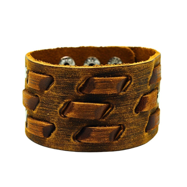 ROUGH TERRAIN - 40.2mm Brown Genuine Leather Adjustable Bracelet for Men & Boys (7.8-8.6-9.2 inch)