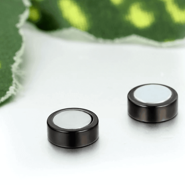 ROUND BARBELL - BLACK - Magnetic Non-Piercing Pure Titanium Steel Earring for Men & Boys (14mm to 6mm ) (2 Pcs)