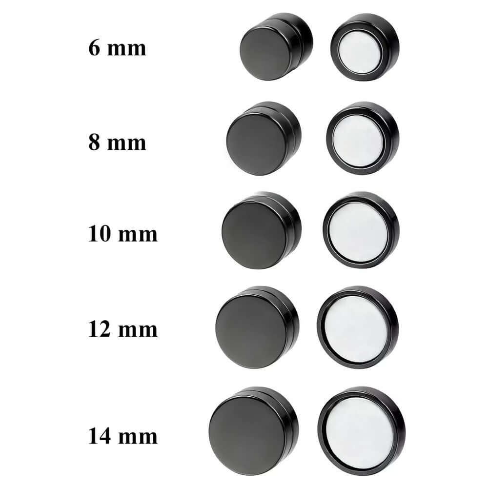 ROUND BARBELL - BLACK - Magnetic Non-Piercing Pure Titanium Steel Earring for Men & Boys (14mm to 6mm ) (2 Pcs) - THE MEN THING