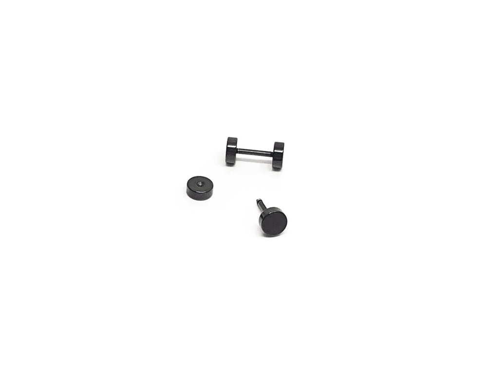 ROUND DUMBBELL - BLACK - Pure Titanium Steel Ear Hoop Earrings for Men & Boys (16mm to 2mm) (2 Pcs) - THE MEN THING