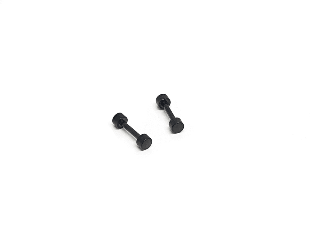 ROUND DUMBBELL - BLACK - Pure Titanium Steel Ear Hoop Earrings for Men & Boys (16mm to 2mm) (2 Pcs) - THE MEN THING