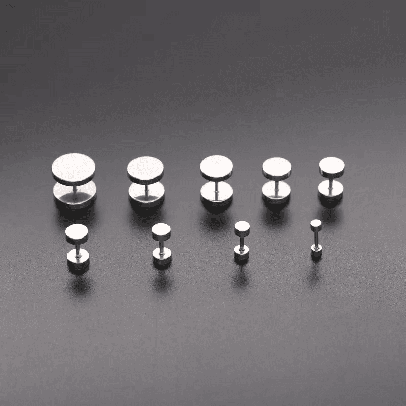 ROUND DUMBBELL - SILVER - Pure Titanium Steel Ear Hoop Earrings for Men & Boys (16mm to 2mm) (2 Pcs) - THE MEN THING