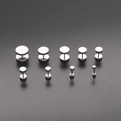 ROUND DUMBBELL - SILVER - Pure Titanium Steel Ear Hoop Earrings for Men & Boys (16mm to 2mm) (2 Pcs) - THE MEN THING