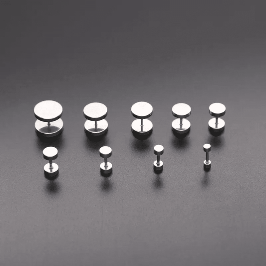 ROUND DUMBBELL - SILVER - Pure Titanium Steel Ear Hoop Earrings for Men & Boys (16mm to 2mm) (2 Pcs) - THE MEN THING