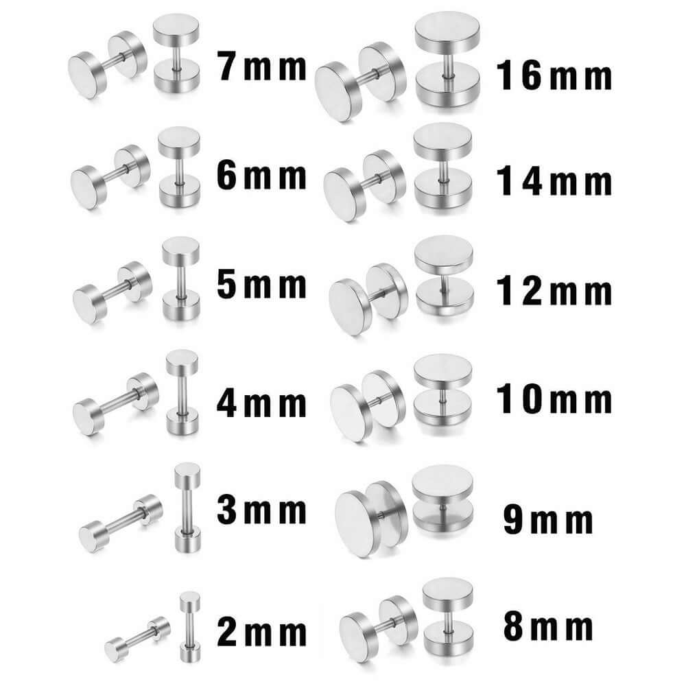 ROUND DUMBBELL - SILVER - Pure Titanium Steel Ear Hoop Earrings for Men & Boys (16mm to 2mm) (2 Pcs) - THE MEN THING