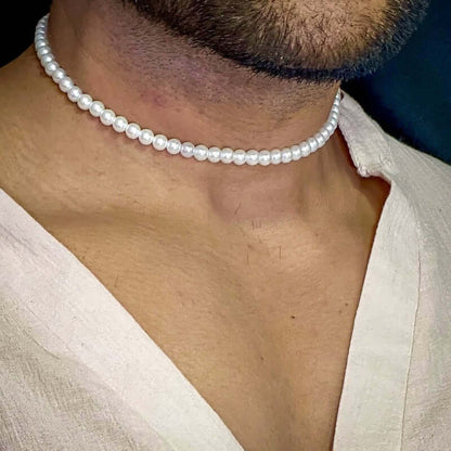 ROUND PEARL CHOKER  WHITE - Necklace for Men & Boys (16 to 24 Inch) - 1Pc. - THE MEN THING