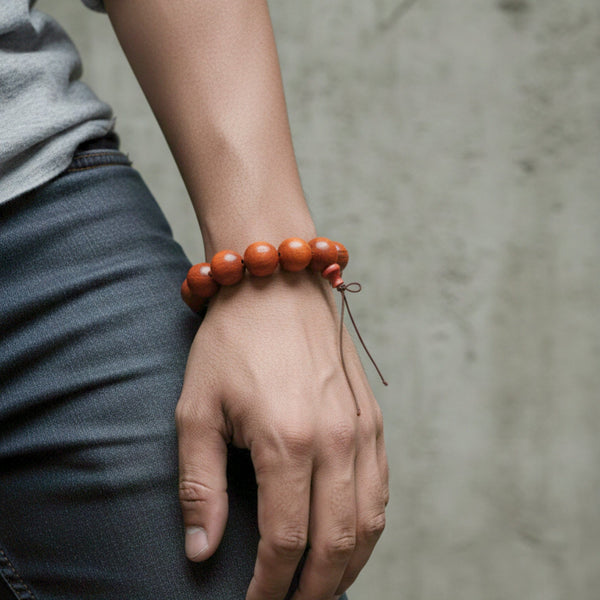 ROVERE - 21mm Wooden Beads Bracelet with Natural Stone - Adjustable Bracelet