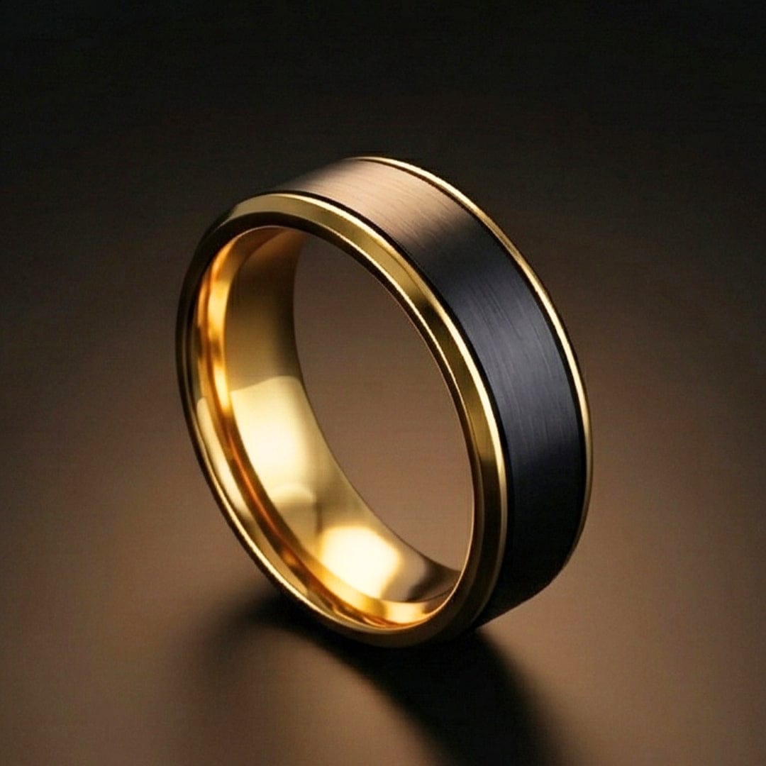 ROYAL ECLIPSE RING - Pure Stainless Steel Men’s Gold-Black-Plated Ring (Size : 17-22-27) - THE MEN THING