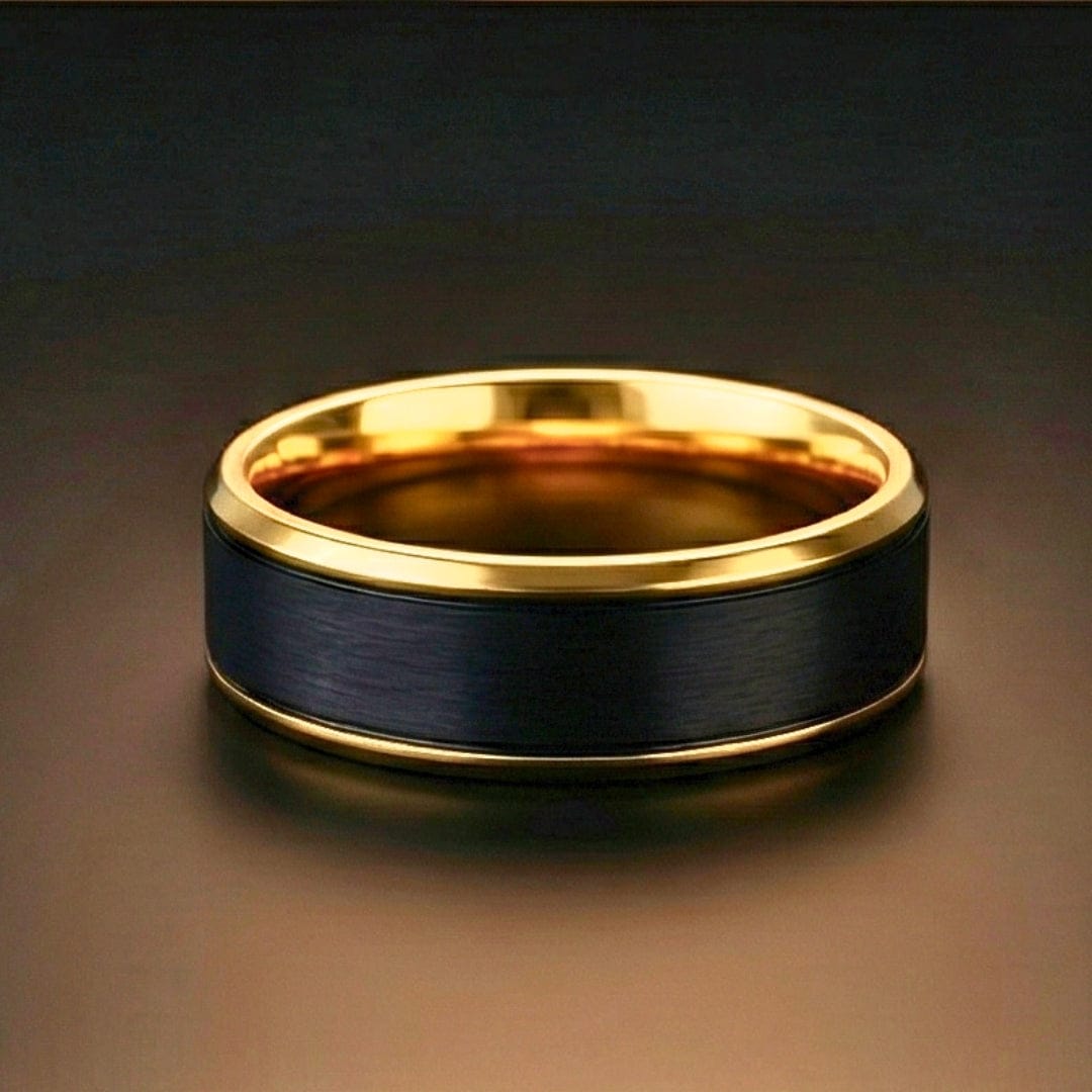 ROYAL ECLIPSE RING - Pure Stainless Steel Men’s Gold-Black-Plated Ring (Size : 17-22-27) - THE MEN THING