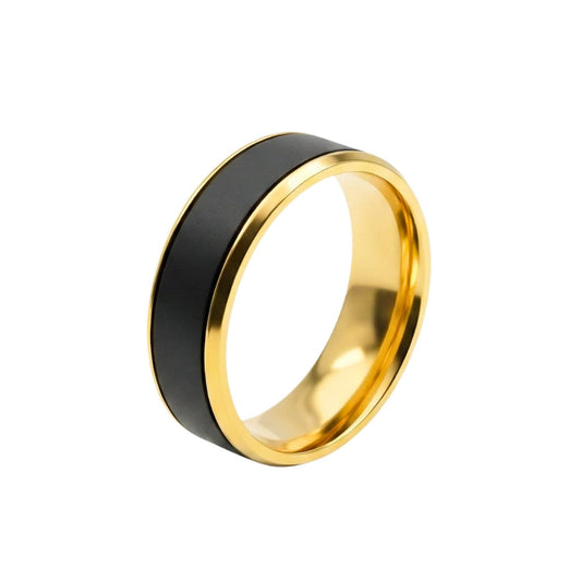 ROYAL ECLIPSE RING - Pure Stainless Steel Men’s Gold-Black-Plated Ring (Size : 17-22-27) - THE MEN THING