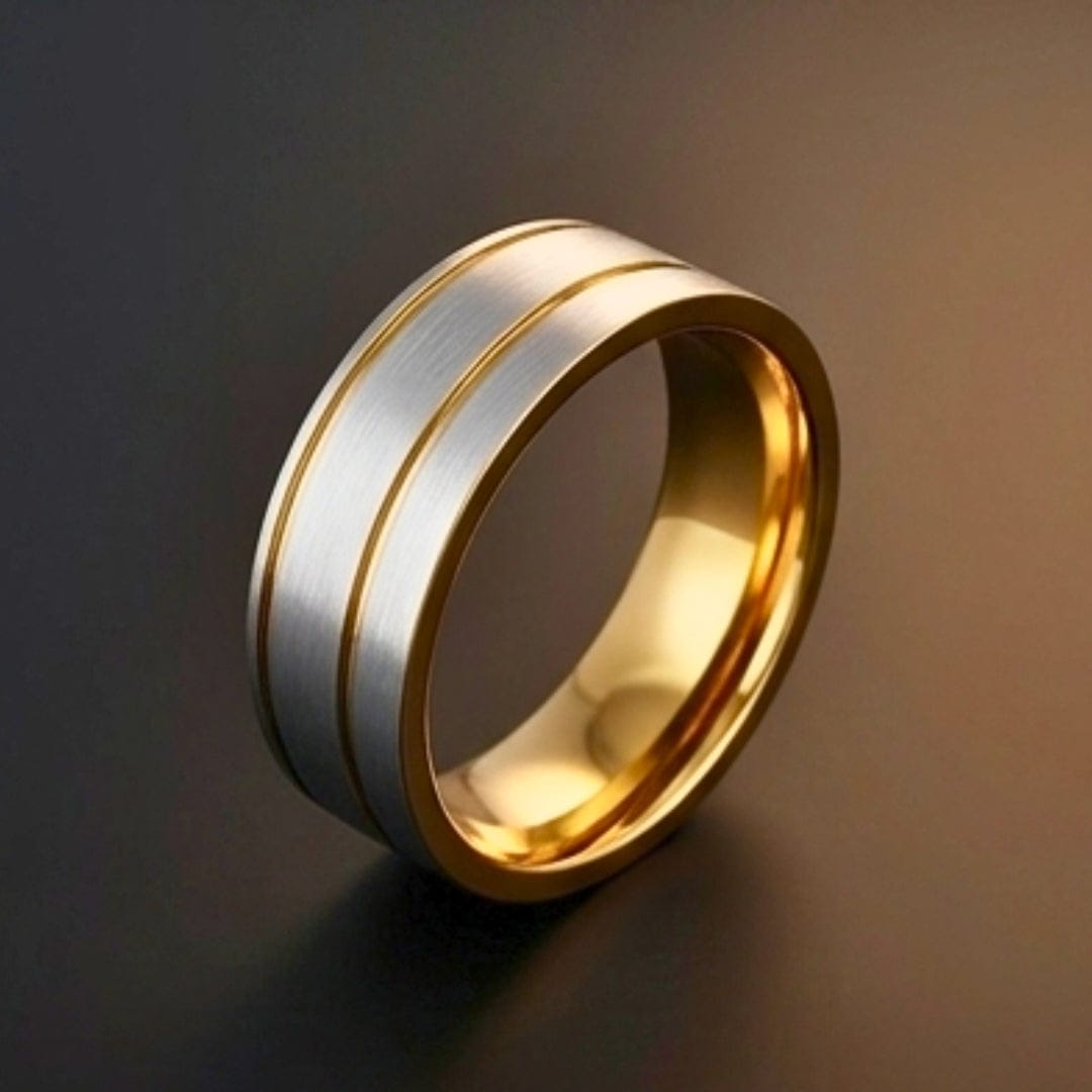 ROYAL FUSION RING - Pure Stainless Steel Men’s Gold-Steel Plated Ring (Size : 17-22-27) - THE MEN THING
