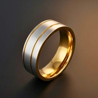 ROYAL FUSION RING - Pure Stainless Steel Men’s Gold-Steel Plated Ring (Size : 17-22-27) - THE MEN THING
