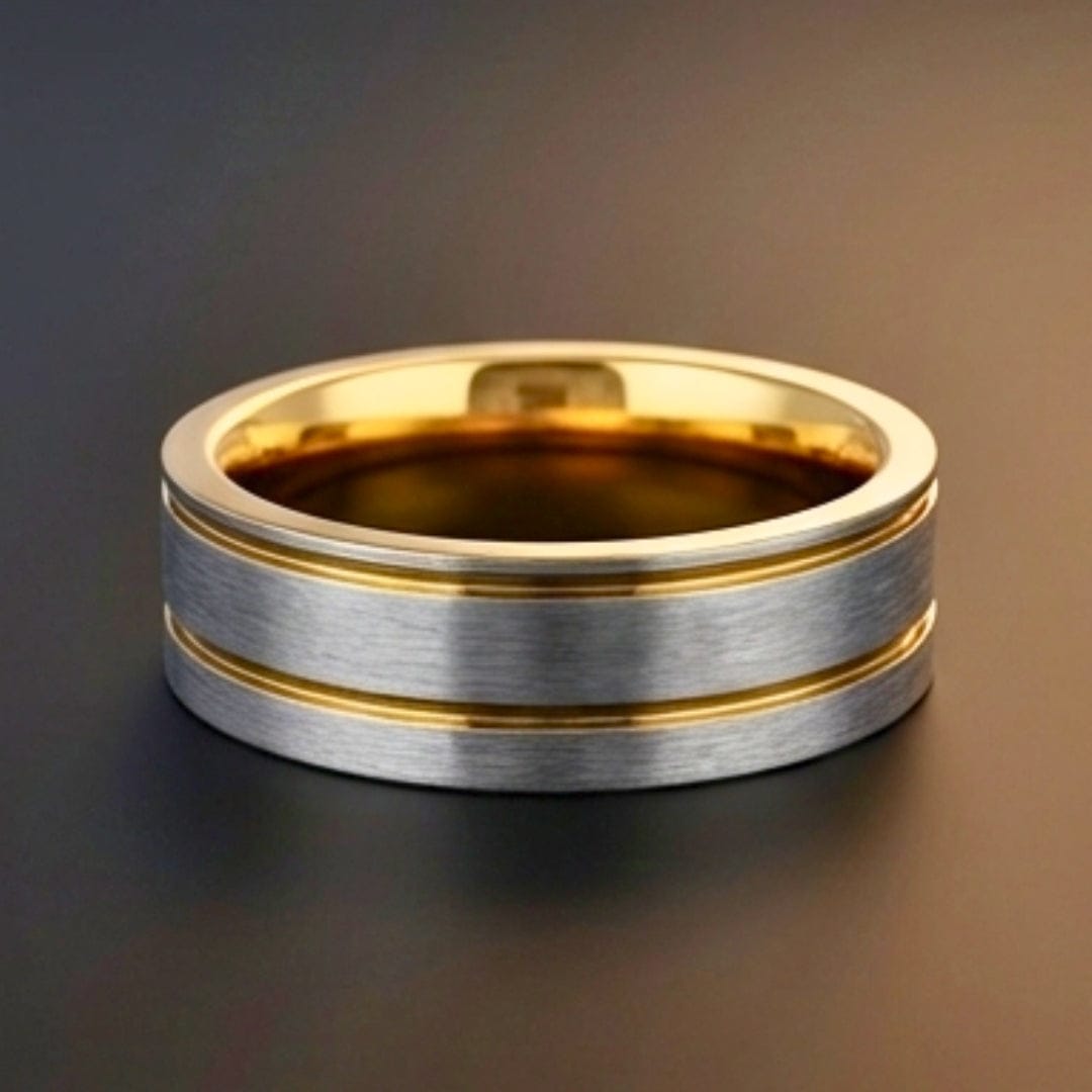 ROYAL FUSION RING - Pure Stainless Steel Men’s Gold-Steel Plated Ring (Size : 17-22-27) - THE MEN THING