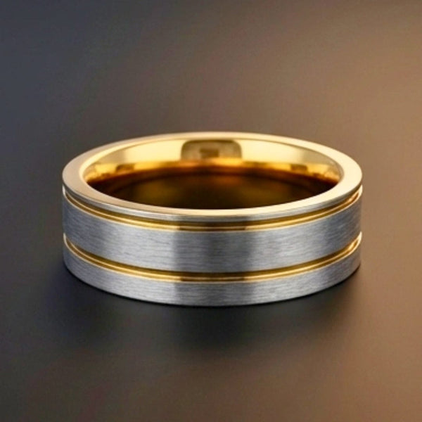 ROYAL FUSION RING - Pure Stainless Steel Men’s Gold-Steel Plated Ring (Size : 17-22-27)
