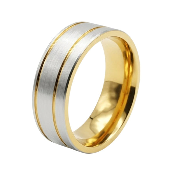 ROYAL FUSION RING - Pure Stainless Steel Men’s Gold-Steel Plated Ring (Size : 17-22-27)