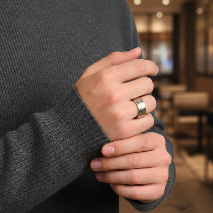 ROYAL FUSION RING - Pure Stainless Steel Men’s Gold-Steel Plated Ring (Size : 17-22-27) - THE MEN THING