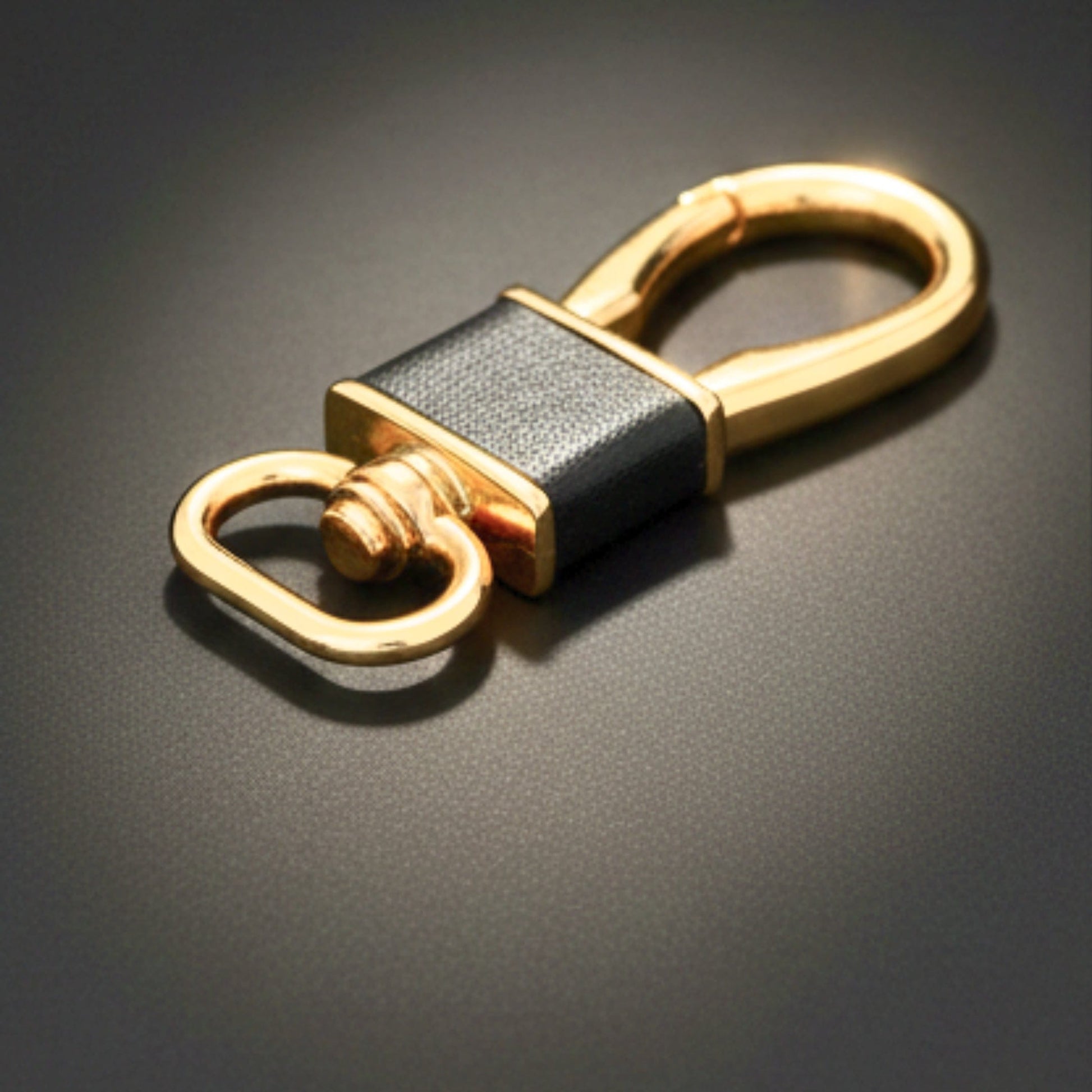 ROYAL GRIP LEATHER - GOLD & BLACK - Stainless Steel Keychain for Men & Boy - THE MEN THING