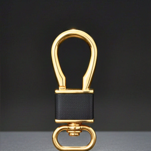 ROYAL GRIP LEATHER - GOLD & BLACK - Stainless Steel Keychain for Men & Boy