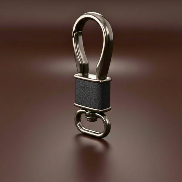 ROYAL GRIP LEATHER - GUNMETAL BLACK - Stainless Steel Keychain for Men & Boy