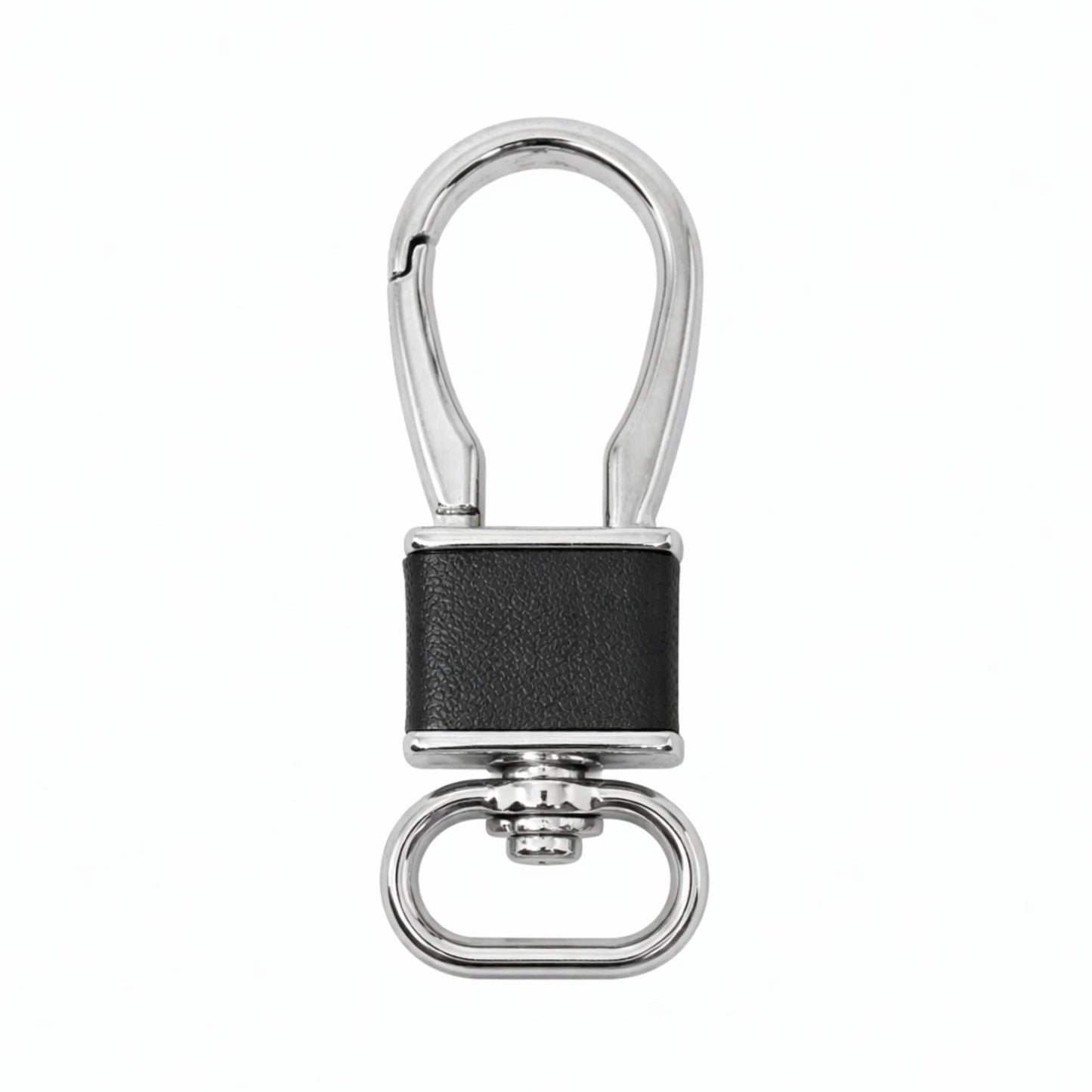 ROYAL GRIP LEATHER - SILVER CHROME & BLACK - Stainless Steel Keychain for Men & Boy - THE MEN THING