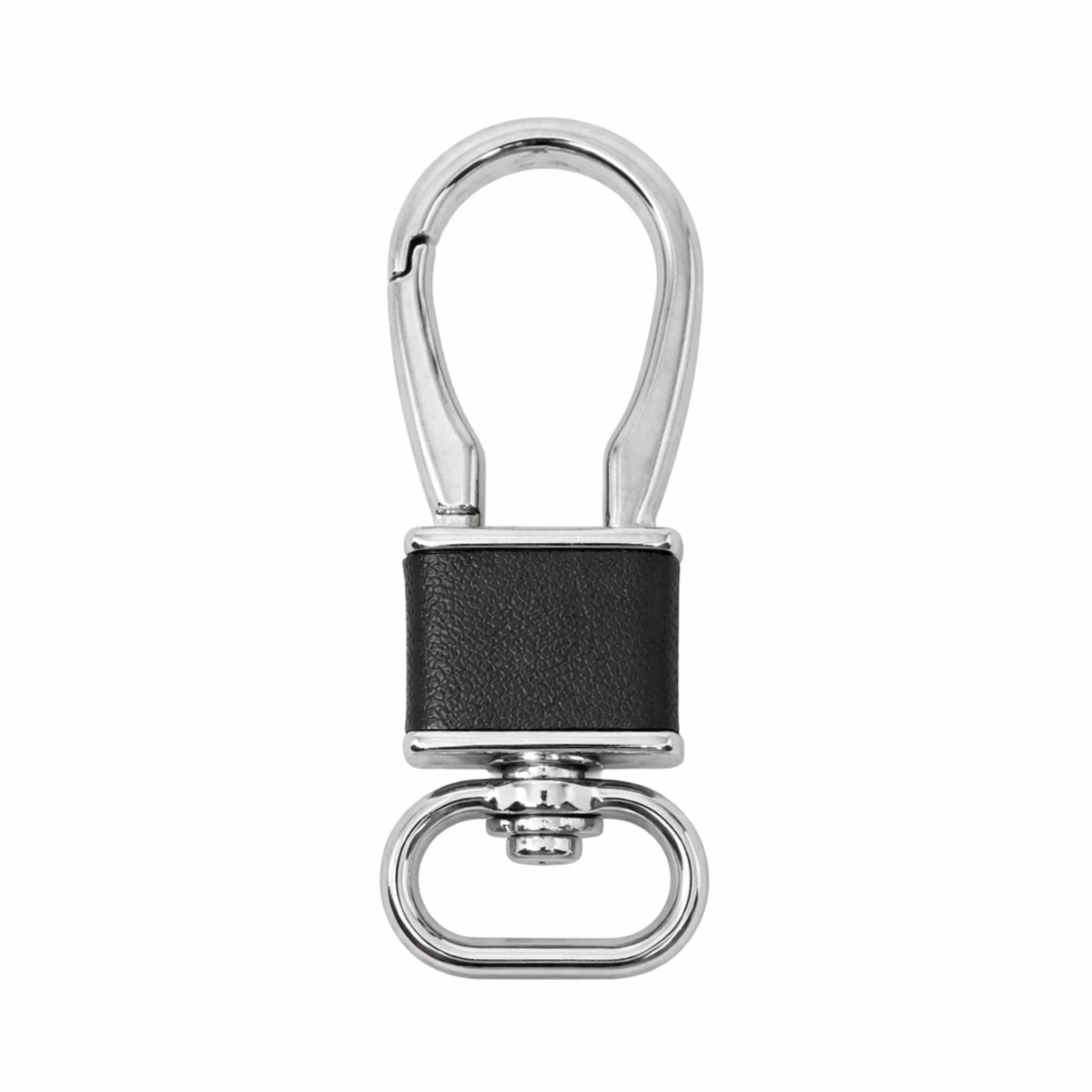 ROYAL GRIP LEATHER - SILVER CHROME & BLACK - Stainless Steel Keychain for Men & Boy - THE MEN THING