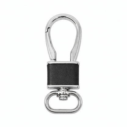 ROYAL GRIP LEATHER - SILVER CHROME & BLACK - Stainless Steel Keychain for Men & Boy - THE MEN THING