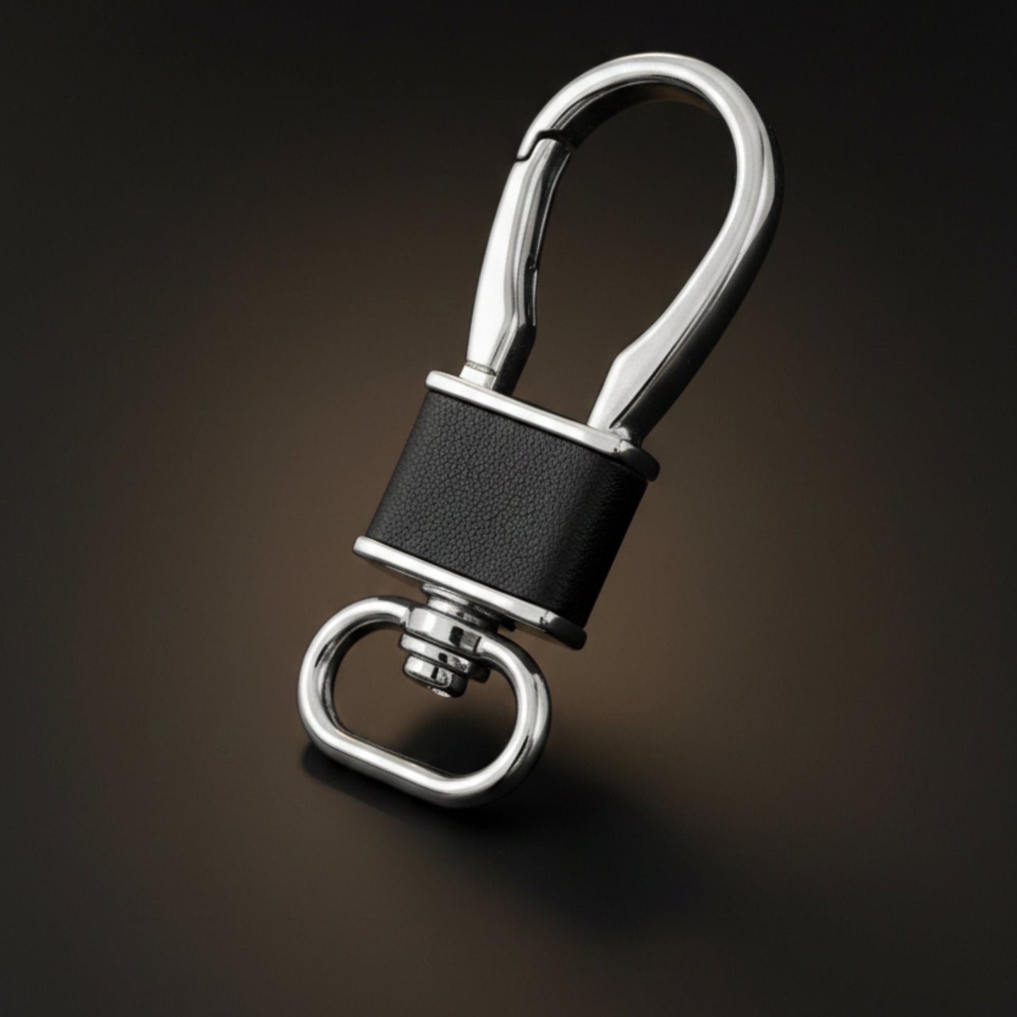 ROYAL GRIP LEATHER - SILVER CHROME & BLACK - Stainless Steel Keychain for Men & Boy - THE MEN THING