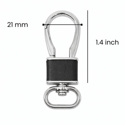 ROYAL GRIP LEATHER - SILVER CHROME & BLACK - Stainless Steel Keychain for Men & Boy - THE MEN THING