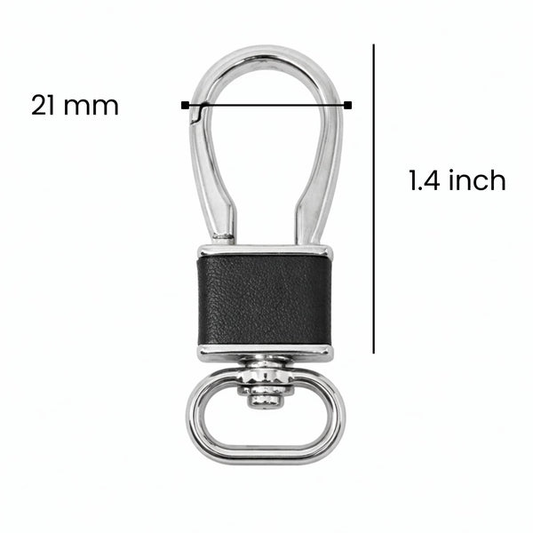 ROYAL GRIP LEATHER - SILVER CHROME & BLACK - Stainless Steel Keychain for Men & Boy