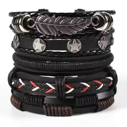 ROYAL SENTINEL -  5 Pcs Genuine Braided Leather Bracelet Set for Men & Boys (8 inch) - THE MEN THING