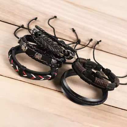 ROYAL SENTINEL -  5 Pcs Genuine Braided Leather Bracelet Set for Men & Boys (8 inch) - THE MEN THING