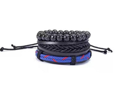 ROYAL STRIDE - 3 pcs Genuine Braided Leather Bracelet Set for Men & Boys (8 inch) - THE MEN THING