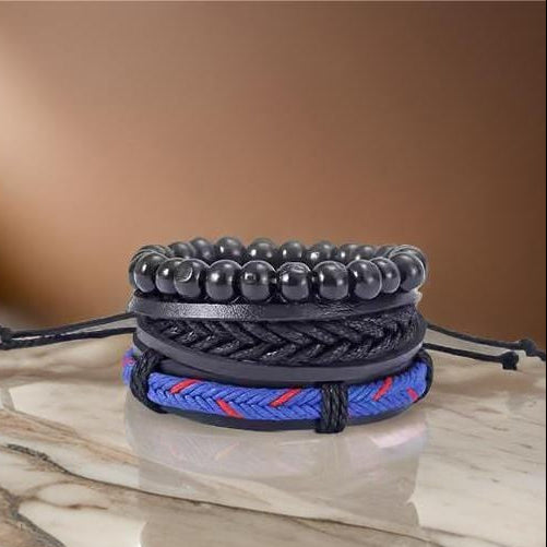 ROYAL STRIDE - 3 pcs Genuine Braided Leather Bracelet Set for Men & Boys (8 inch) - THE MEN THING