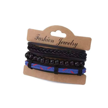 ROYAL STRIDE - 3 pcs Genuine Braided Leather Bracelet Set for Men & Boys (8 inch) - THE MEN THING