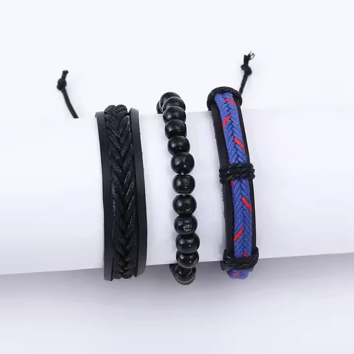 ROYAL STRIDE - 3 pcs Genuine Braided Leather Bracelet Set for Men & Boys (8 inch) - THE MEN THING