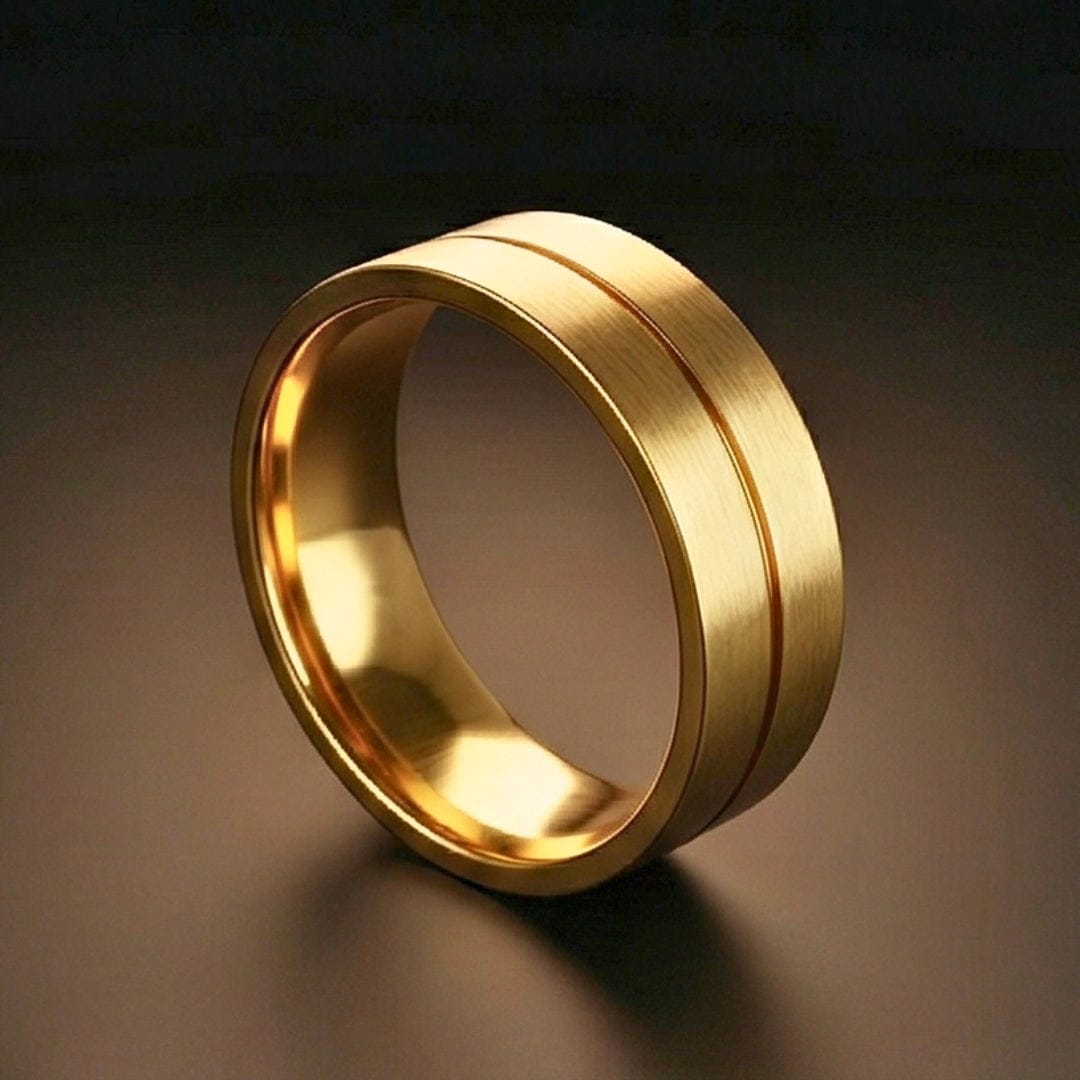 ROYAL TWINLINE GOLD RING - Pure Stainless Steel Men’s Gold Plated Ring (Size : 17-22-27) - THE MEN THING