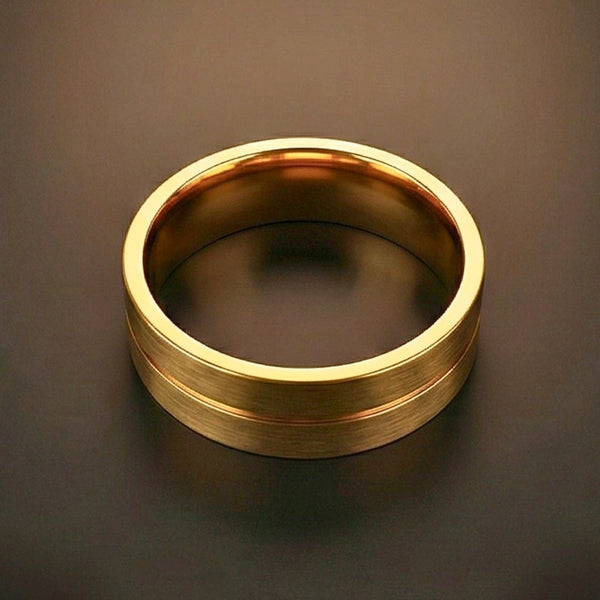 ROYAL TWINLINE GOLD RING - Pure Stainless Steel Men’s Gold Plated Ring (Size : 17-22-27)