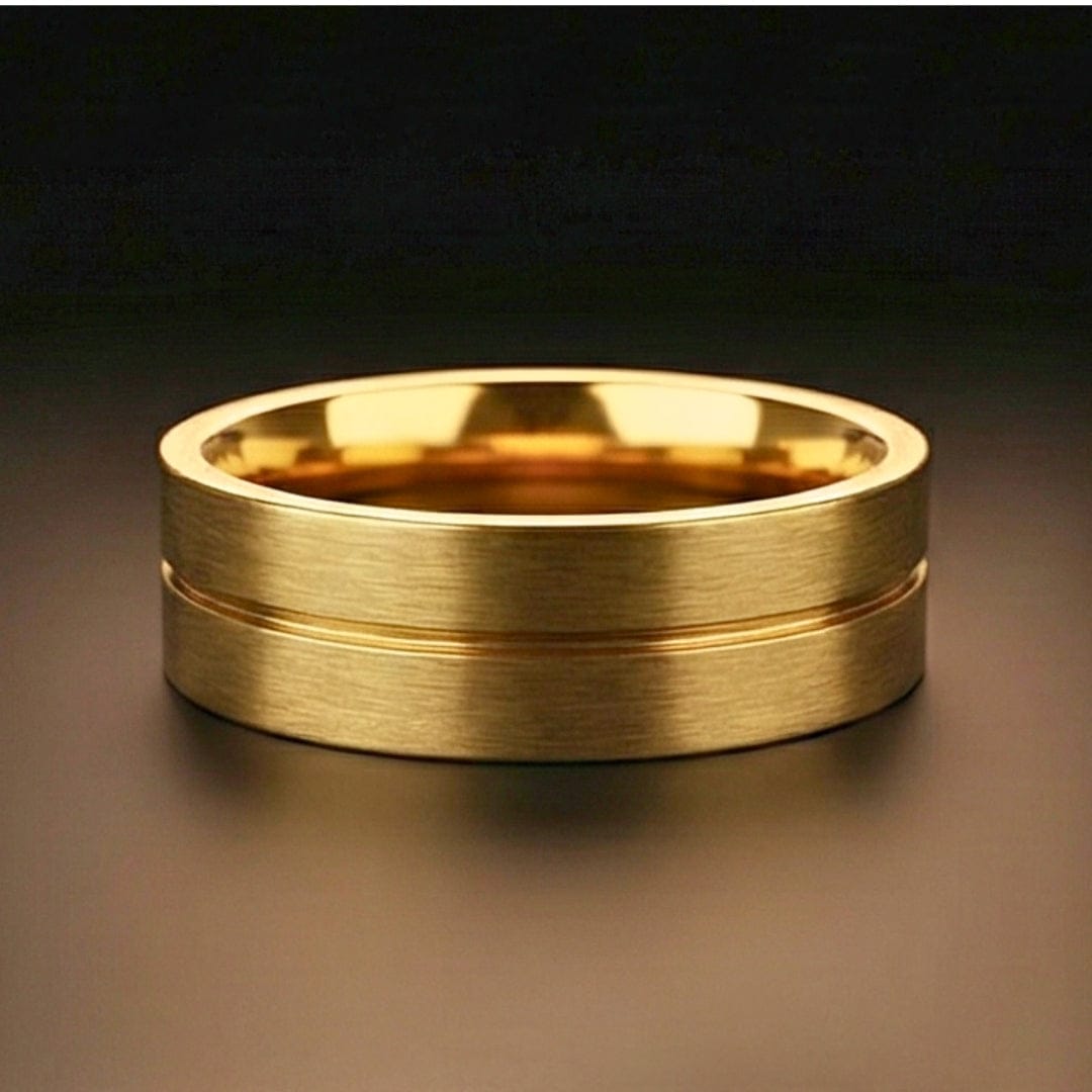 ROYAL TWINLINE GOLD RING - Pure Stainless Steel Men’s Gold Plated Ring (Size : 17-22-27) - THE MEN THING
