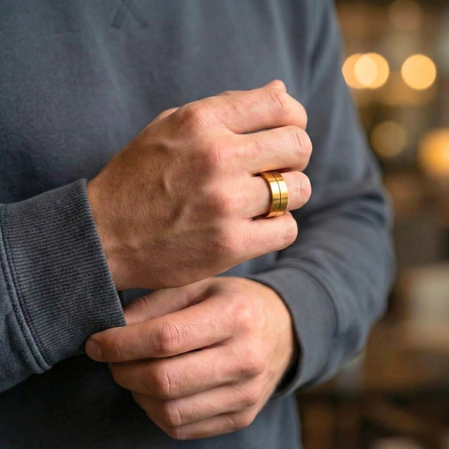 ROYAL TWINLINE GOLD RING - Pure Stainless Steel Men’s Gold Plated Ring (Size : 17-22-27) - THE MEN THING