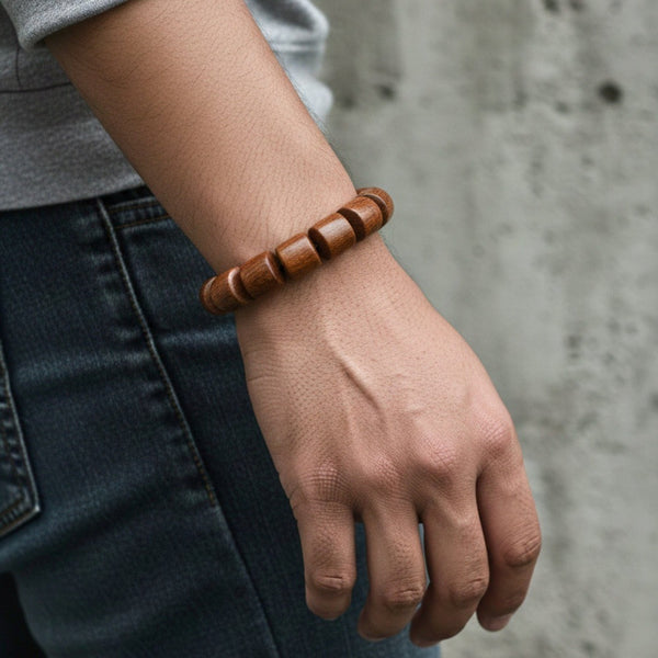 RUGWOOD - 16mm Wooden Beads Bracelet with Natural Stone - Adjustable Bracelet